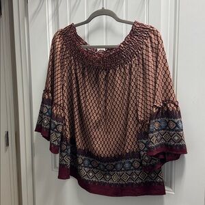 MTS Geometric Patterned Blouse in Burgundy and Navy